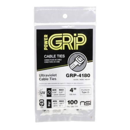 GRP-4180 PowerGrp Cable Tie -- Light Duty 18lbs -- Black Color -- 4" -- 100pk