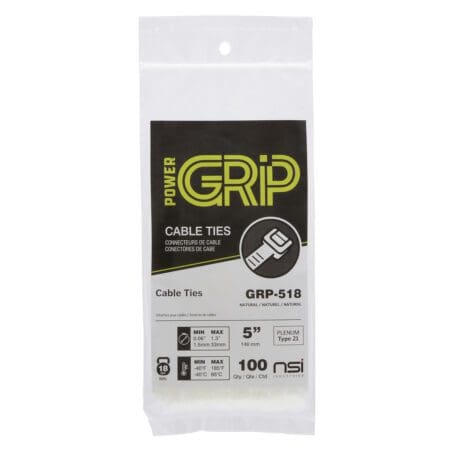GRP-518 PowerGrp Cable Tie -- Light Duty 18lbs -- Natural Color -- 5" -- 100pk