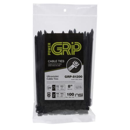 GRP-81200 PowerGrp Cable Tie -- Heavy Duty 120lbs -- Black Color -- 8" -- 100pk