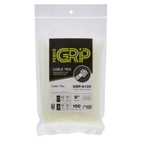 GRP-8120 PowerGrp Cable Tie -- Heavy Duty 120lbs -- Natural Color -- 8" -- 100pk