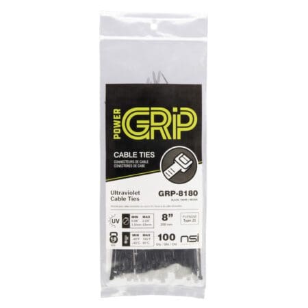 GRP-8180 PowerGrp Cable Tie -- Light Duty 18lbs -- Black Color -- 8" -- 100pk