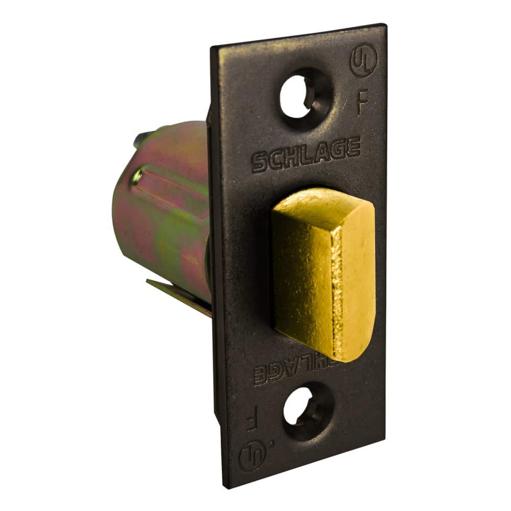 11-068 613 Schlage Spring Latch (Unguarded), With 2-3/8" x 7/8" Square Corner Faceplate, 2-3/8" Backset, 7/8" Housing Diameter, For Use With A/AL Series & H110, Dark Oxidized Satin Bronze Oil Rubbed Finish