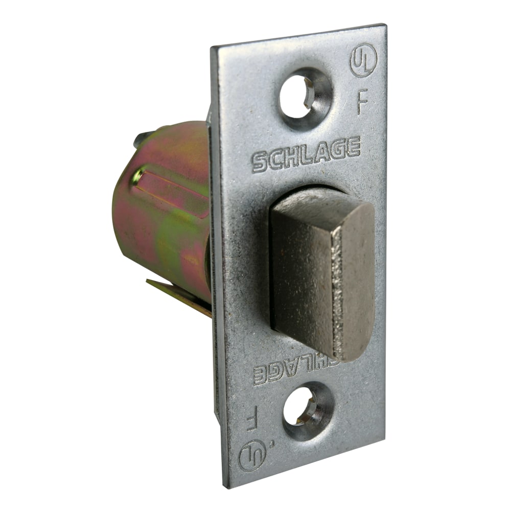 11-068 626 Schlage Spring Latch (Unguarded), With 2-3/8" x 7/8" Square Corner Faceplate, 2-3/8" Backset, 7/8" Housing Diameter, For Use With A/AL Series & H110, Satin Chrome Finish