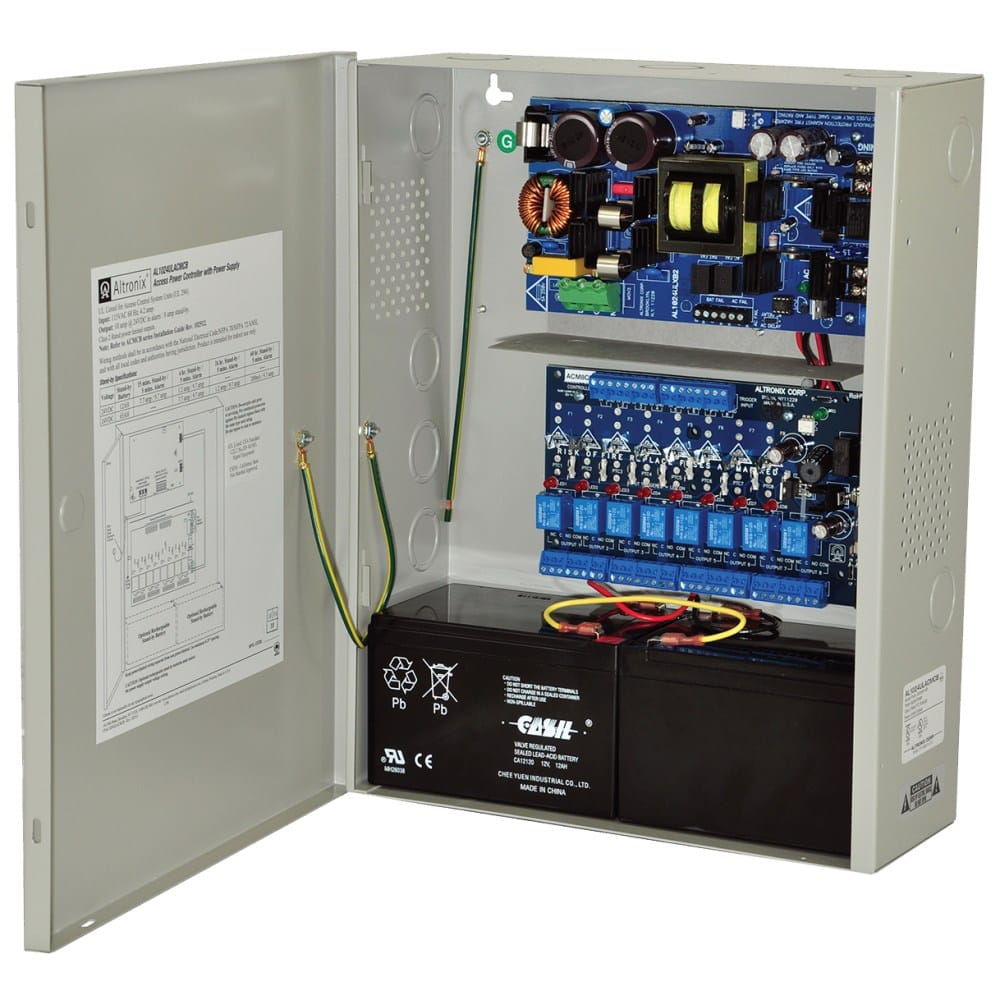 AL1024ULACMCB Altronix Power Supply/Access Power Controller, Input 115VAC 60Hz at 4.2A, 8 PTC Outputs, 24VDC at 10A, Grey Enclosure
