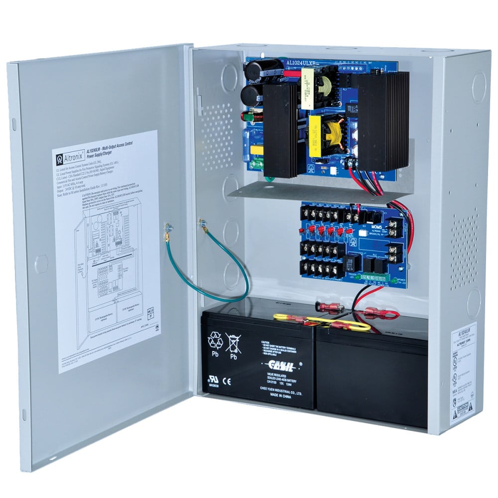 AL1024ULM Altronix Power Supply w/Fire Alarm Disconnect, Input 115VAC 60Hz at 4.2A, 5 PTC Outputs, 24VDC at 10A, Grey Enclosure