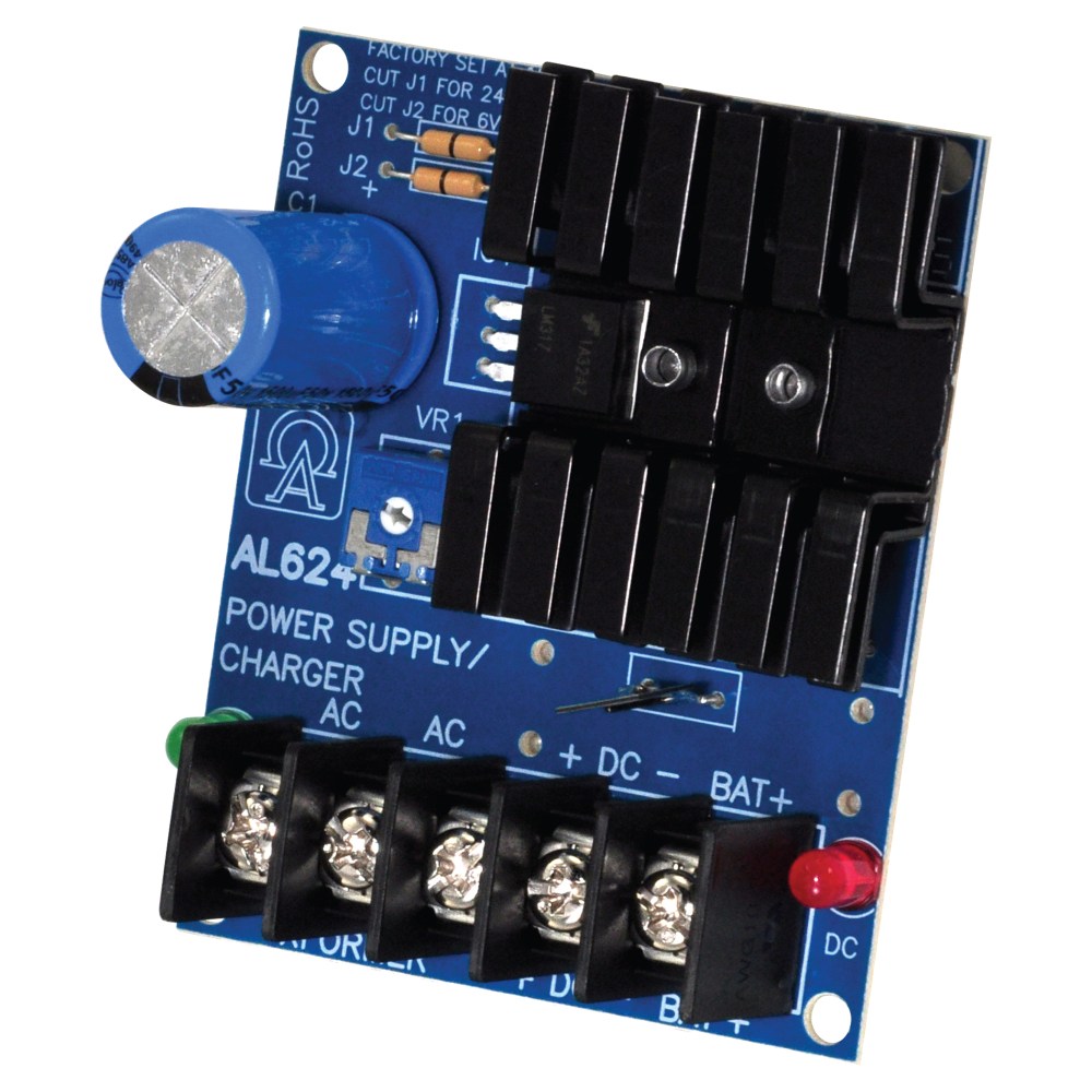 AL624 Altronix Linear Power Supply Board, Input 16VAC to 24VAC, 20VA to 40VA, Single Selectable Output, 6/12VDC at 1.2A or 24VDC at 0.75A