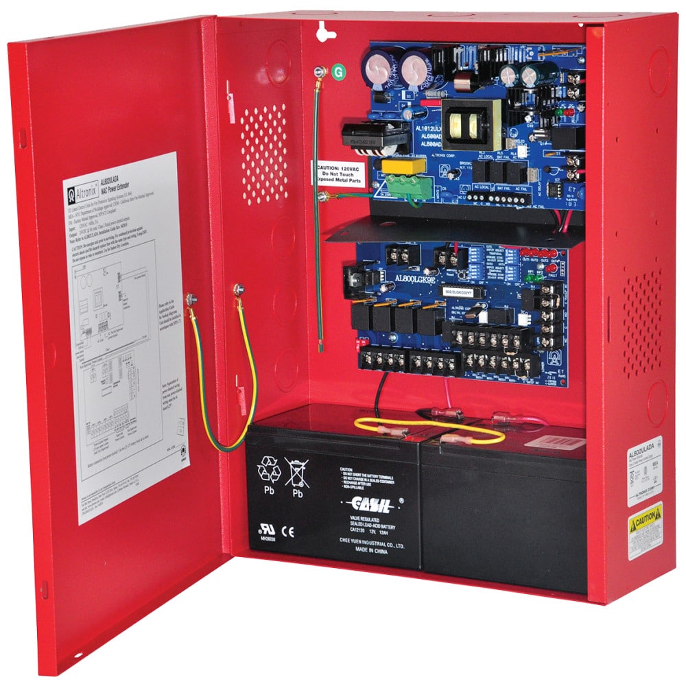 AL802ULADA Altronix NAC Power Extender, Input 120VAC 60Hz at 5A, Class 2 Rated Power Limited Outputs, Red Enclosure
