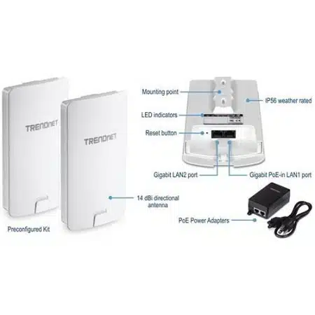 TRENDnet TEW-840APBO2K 14 dBi Wi-Fi AC867 Outdoor PoE Preconfigured Point-to-Point Bridge - Image 2