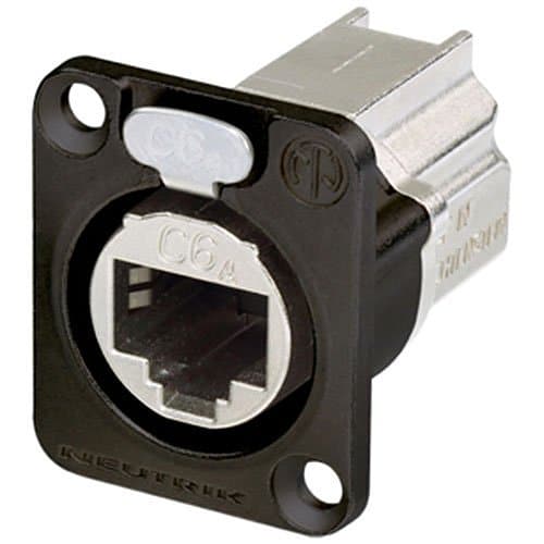 NEUTRIK NE8FDX-P6-B D-shape CAT6A Panel Connector, Shielded, Feedthrough, Black Chromium