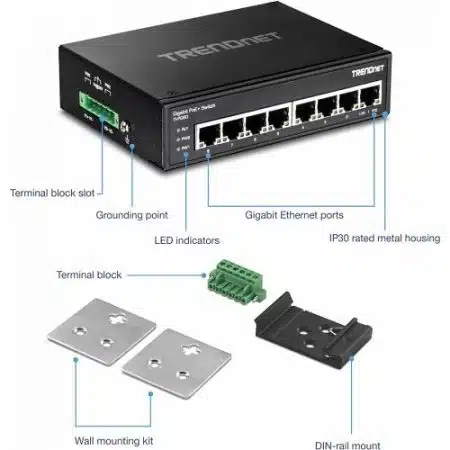 TRENDnet TI-PG80 8-Port Hardened Industrial Gigabit PoE+ DIN-Rail Switch, - Image 6