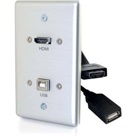 C2G CG39874 HDMI and USB Pass Through Single Gang Wall Plate, Brushed