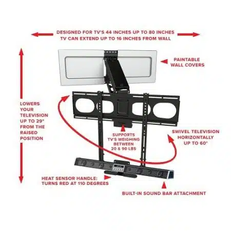 MantelMount MM540 Enhanced Pull Down TV Mount, 35-Degrees Swivel Each way or 60-Degrees One Way, Black - Image 2