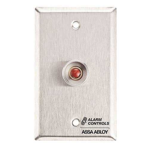 Alarm Controls RP-26 Remote Wall Plate with N/O Red Push Button, Guard Ring, Single Gang, Stainless
