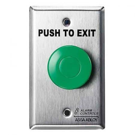 Alarm Controls TS-14 Request to Exit Button with Pneumatic Timer, 1-1/2" Green Push Button, Single Gang, 430 Stainless