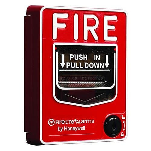 Fire-Lite BG-12LO Dual-Action Pull Station with SPST N/O Switch, Screw Terminal Connections, Key Lock, for Outdoor Use, does not Include
