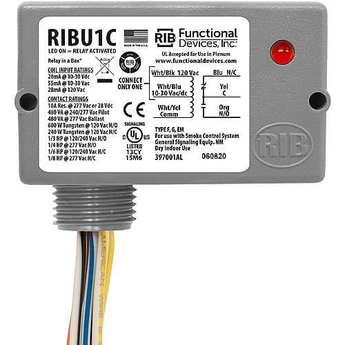 Functional Devices RIBU1C Enclosed Pilot Relay 10A SPDT with 10-30VAC/DC/120VAC