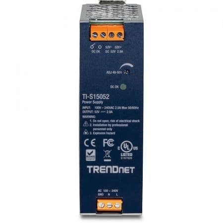 TRENDnet TI-S15052 AC to DC DIN-Rail Power Supply with PFC Function, 52VDC at