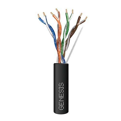 Genesis 50971008 CAT5e Outdoor Cable, 24/4 Solid BC, Unshielded, UTP, Sunlight Resistant, Wet Location, 1000' (304.8m), Reel,