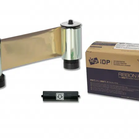 653316 IDP SMART-21 Resin metallic gold ribbon with cleaning roller, 1200 print per ribbon