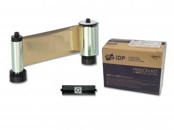 653316 IDP SMART-21 Resin metallic gold ribbon with cleaning roller, 1200 print per ribbon
