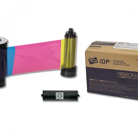 659863 IDP SMART-31 & 51 series YMCKO full-color, resin black and overlay panel ribbon with cleaning roller, 100 cards/roll