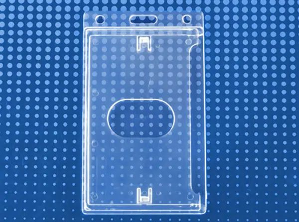 900616 IDP Economy crystal clear vertical badge holder with side loaded card dispenser, 50 Pack
