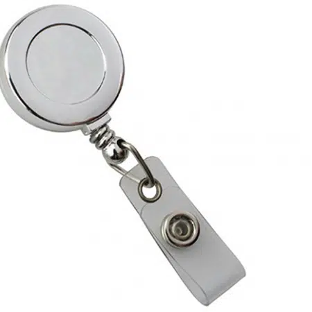 900631 IDP Badge Reel, Chrome, Plastic Badge Reel, Clear Strap & Belt Clip. 100 Pack