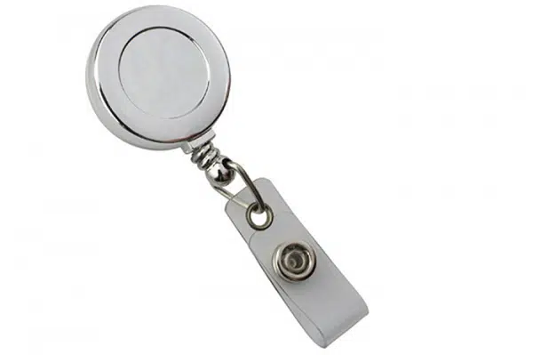 900631 IDP Badge Reel, Chrome, Plastic Badge Reel, Clear Strap & Belt Clip. 100 Pack