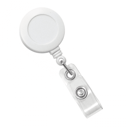 900633 IDP Badge Reel, White w/ Clear Vinyl Straps & Belt Clip. 100 Pack