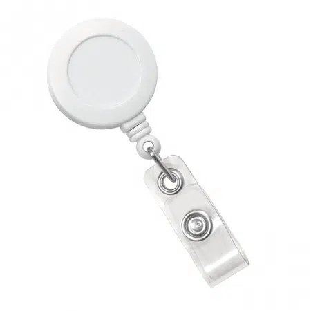 900633 IDP Badge Reel, White w/ Clear Vinyl Straps & Belt Clip. 100 Pack