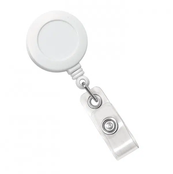 900633 IDP Badge Reel, White w/ Clear Vinyl Straps & Belt Clip. 100 Pack