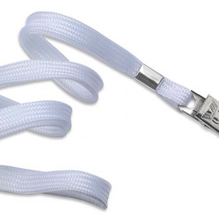 900645 IDP 3/8" Round Non-Breakaway Lanyard, White w/ Nickel Plated Bulldog Clip. 100 Pack