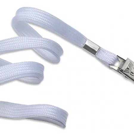 900645 IDP 3/8" Round Non-Breakaway Lanyard, White w/ Nickel Plated Bulldog Clip. 100 Pack