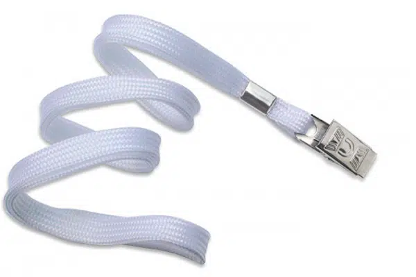 900645 IDP 3/8" Round Non-Breakaway Lanyard, White w/ Nickel Plated Bulldog Clip. 100 Pack