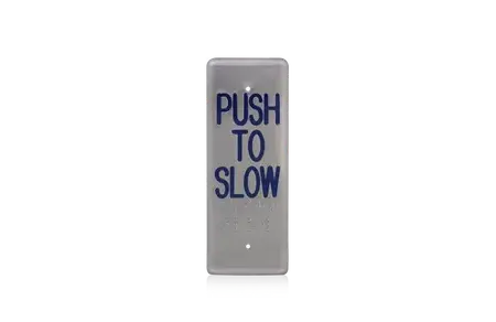 BEA Sensors 10PBJSREV Jamb plate, “push to slow” text with braille, blue faceplate with white print