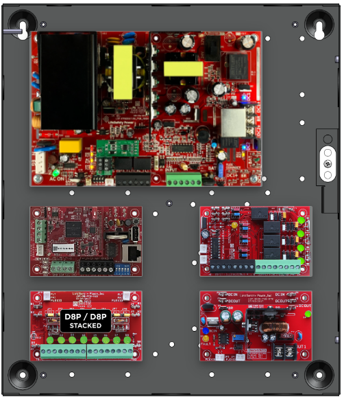 LifeSafetyPower FPO150-B100C4P2D8PNLCE1 Traditional Power Systems 150W Dual Voltage, 120 VAC 4 Relay Lock Outputs 16 Auxiliary Outputs